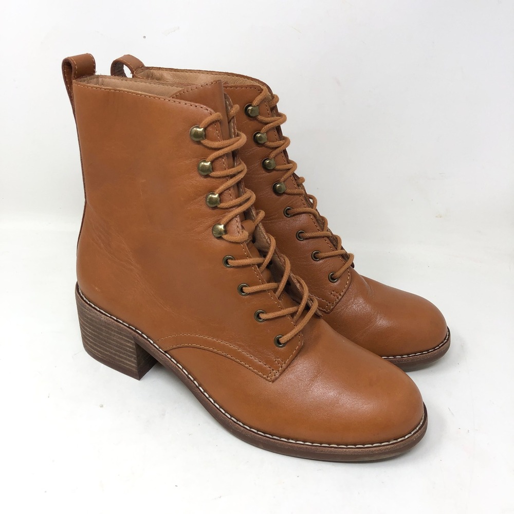 Madewell The Patti Womens 8 Combat Boot Lace Up Brown Leather Block Heel